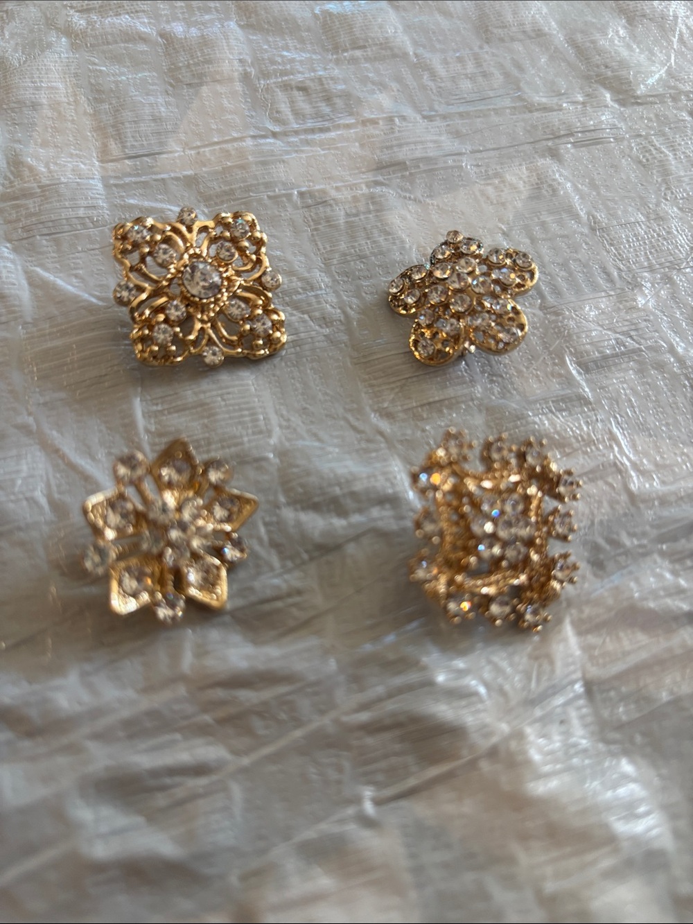 Gold Crystal Floral Brooches- Sparkling Gold Tone